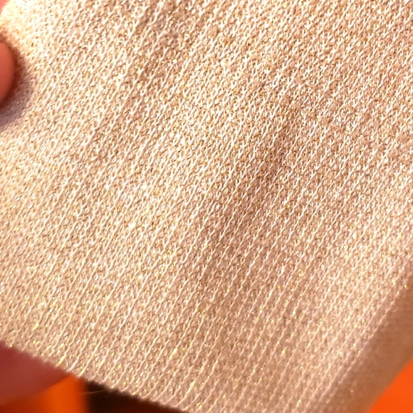 Off the shoulder, cream with gold metallic thread sweater. - Picture 3 of 7